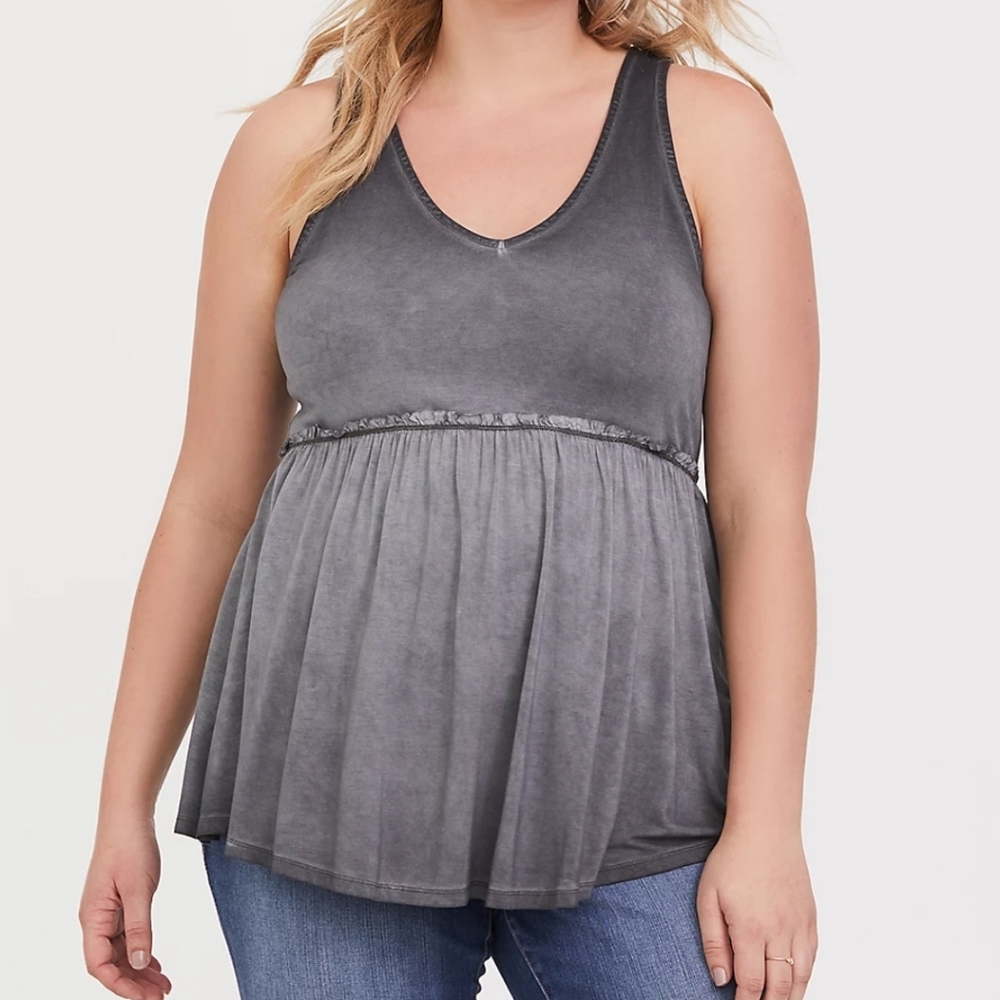 Grey wash lace up babydoll tank